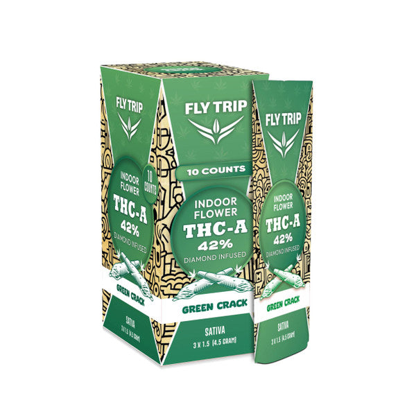 Fly Trip Indoor Flower THC-A 42% Diamond Infused Pre-Roll 3ct x 1.5G(4.5 Gram Total)