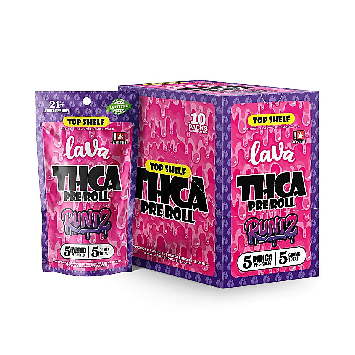 Lava Top Shelf THCA Prerolls(5 Count) - Side View