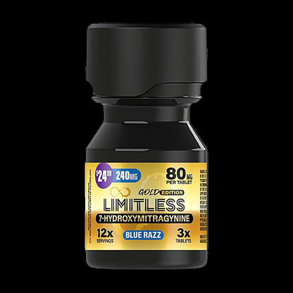 Limitless 7-Hydroxymitragynine 240MG 3x Count Gold Edition(80MG Per Tablet) - Close-Up View