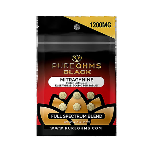 Pure Ohms Black 6x200mg Mitragynine Tablet - Full Spectrum (1200MG Total) - Main Image