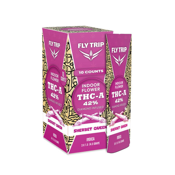 Fly Trip Indoor Flower THC-A 42% Diamond Infused Pre-Roll 3ct x 1.5G(4.5 Gram Total)