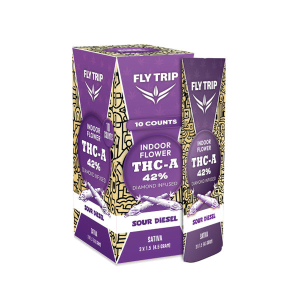 Fly Trip Indoor Flower THC-A 42% Diamond Infused Pre-Roll 3ct x 1.5G(4.5 Gram Total)