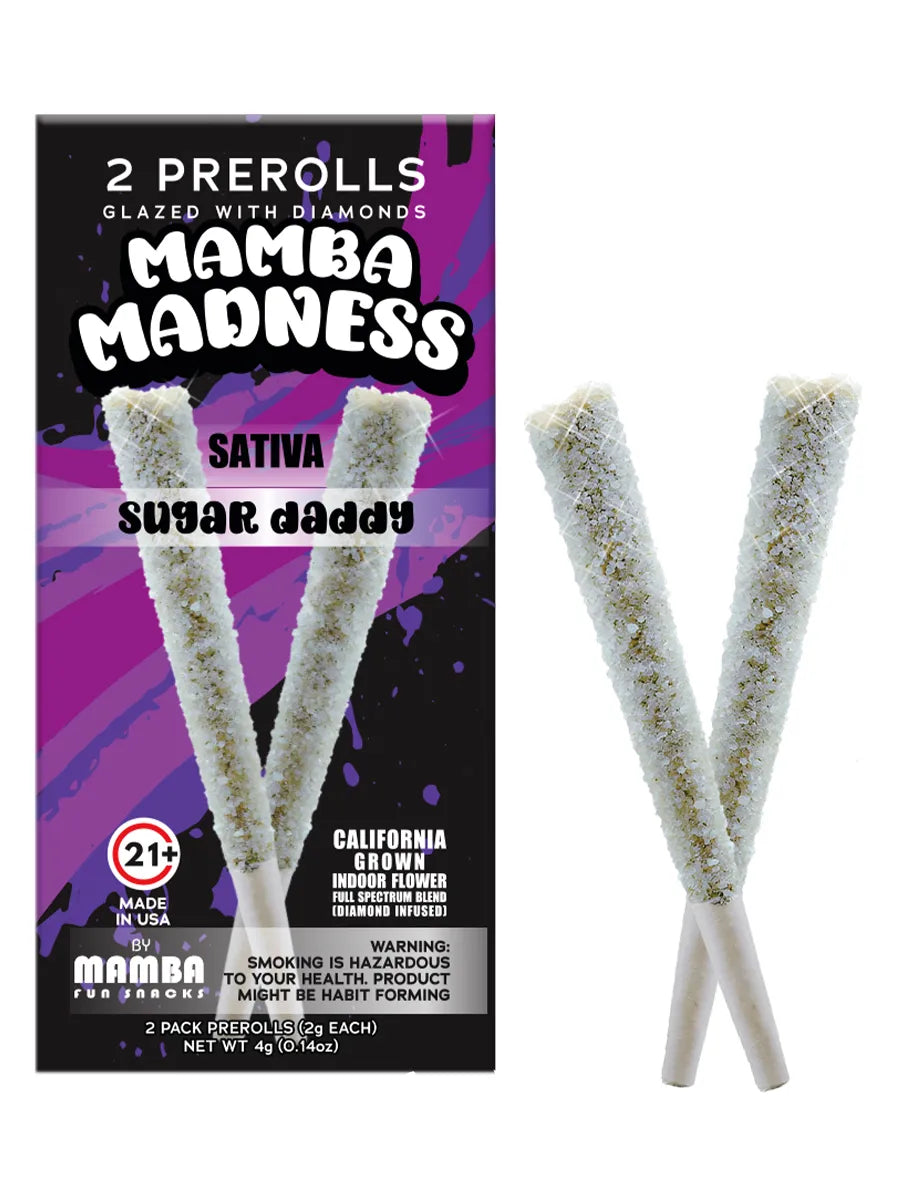 Mamba Madness 2 Prerolls Glazed With Diamonds(4g Total) - Side View