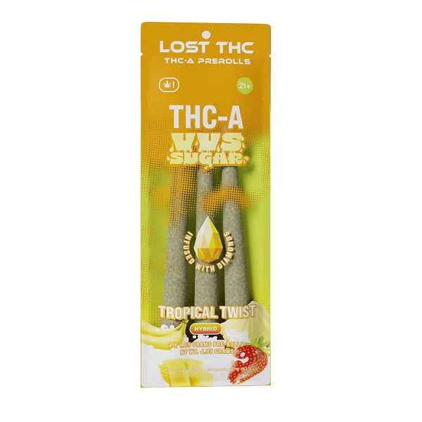 Lost THC THC-A VVS Sugar Infused with Diamond Prerolls 3x1.65G Prerolls(4.95 Grams)