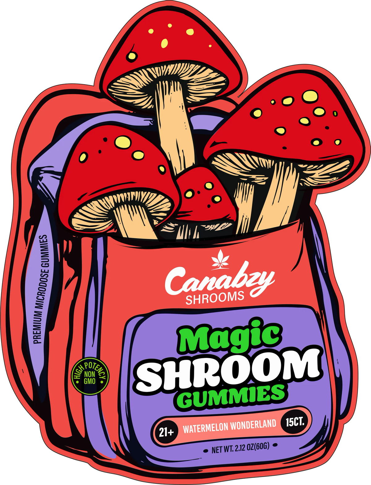 Canabzy Magic Shroom Gummies 15ct - Watermelon Wonderland pouch (official product image)