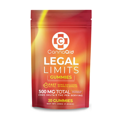 CannaAid Legal Limits Delta-9 THC Gummies 500MG 20ct - Strawberry Watermelon bag