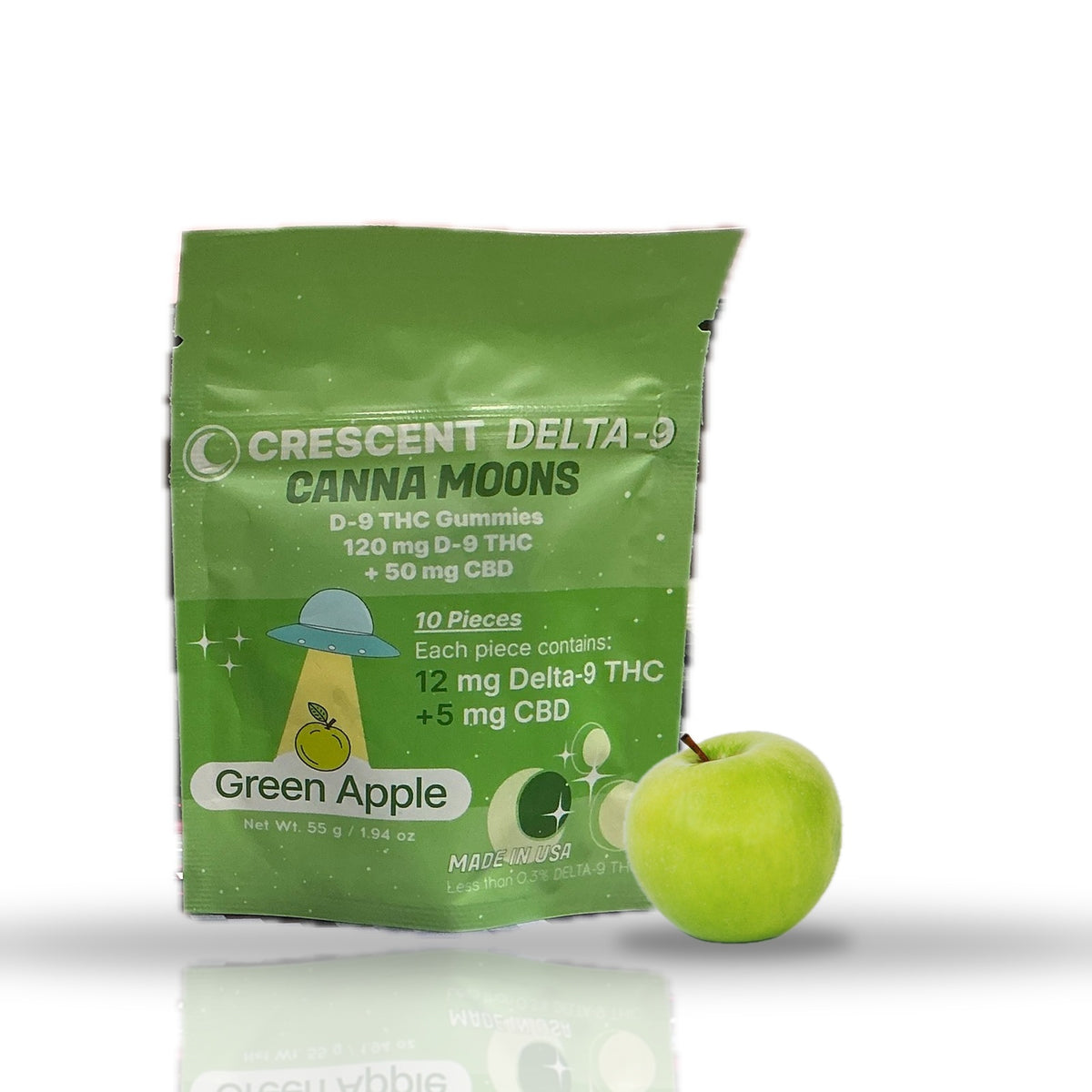 Crescent Canna Moons Delta-9 THC + CBD Gummies 120MG 10ct - Green Apple