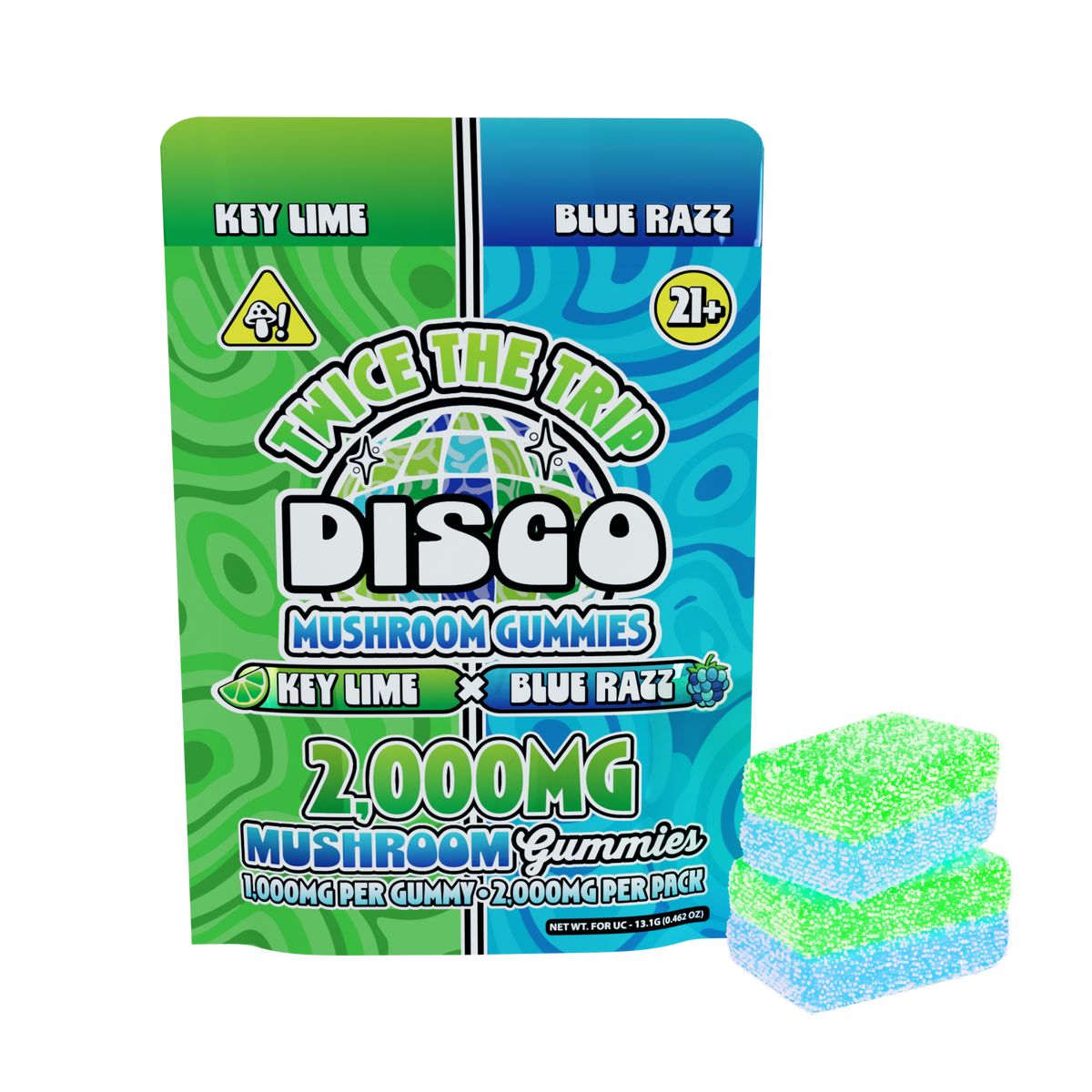 Disco Twice the Trip Mushroom Gummies 2ct (2,000MG Total) - Key Lime x Blue Razz