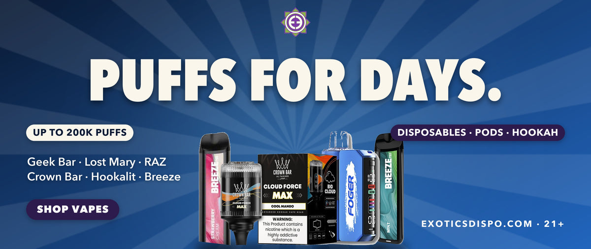 Puffs for days. Disposable vapes at Exotics Dispo