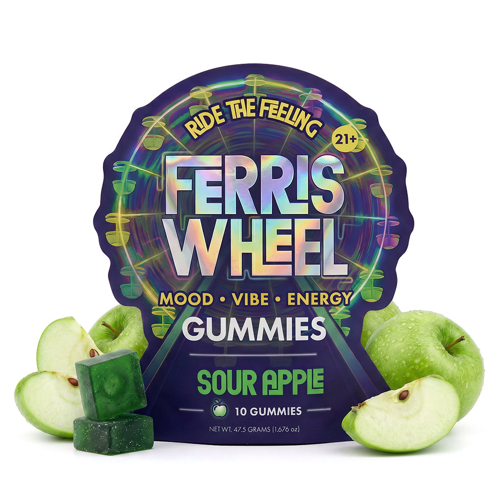 Ferris Wheel Daily Mood Kanna Gummies 10ct - Sour Apple pouch, 10 gummies (official product image)