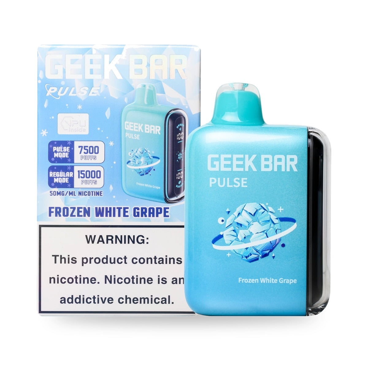 Frozen White Grape — box & device — Geek Bar Pulse 15000 Puffs