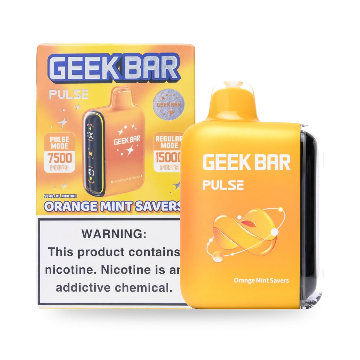 Orange Mint Savers — box & device — Geek Bar Pulse 15000 Puffs