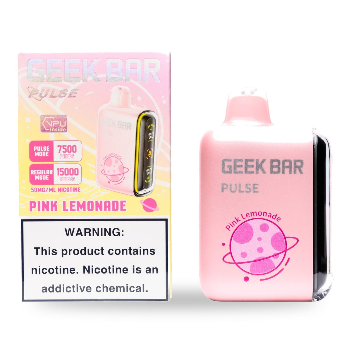 Pink Lemonade — box & device — Geek Bar Pulse 15000 Puffs