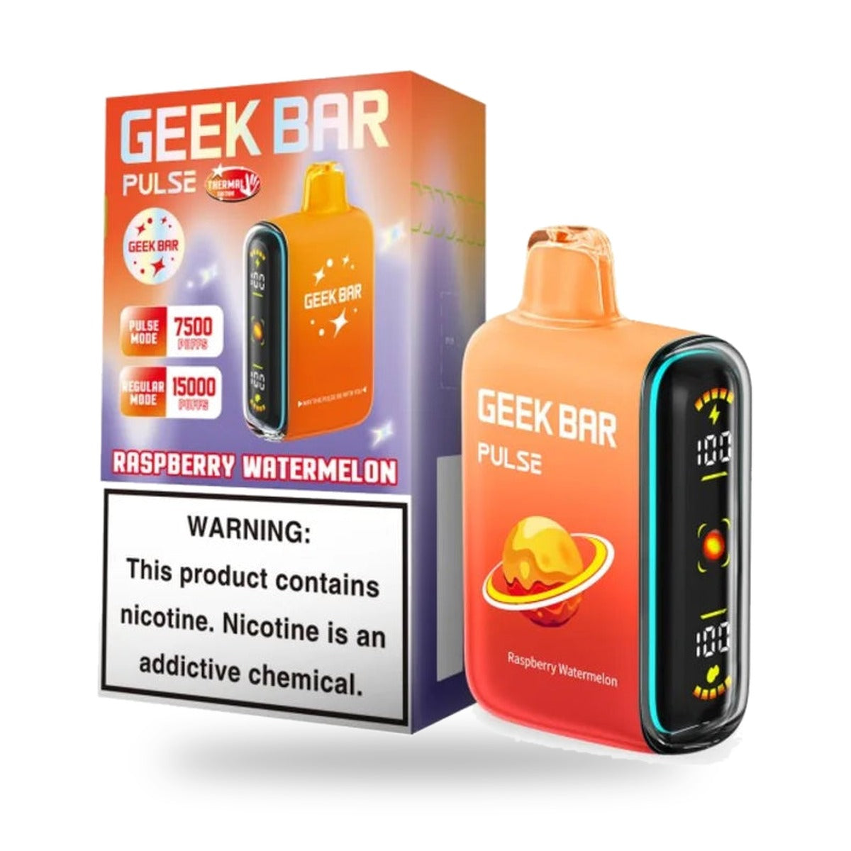 Raspberry Watermelon — box & device — Geek Bar Pulse 15000 Puffs