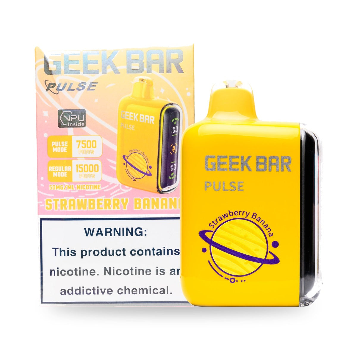 Strawberry Banana — box & device — Geek Bar Pulse 15000 Puffs