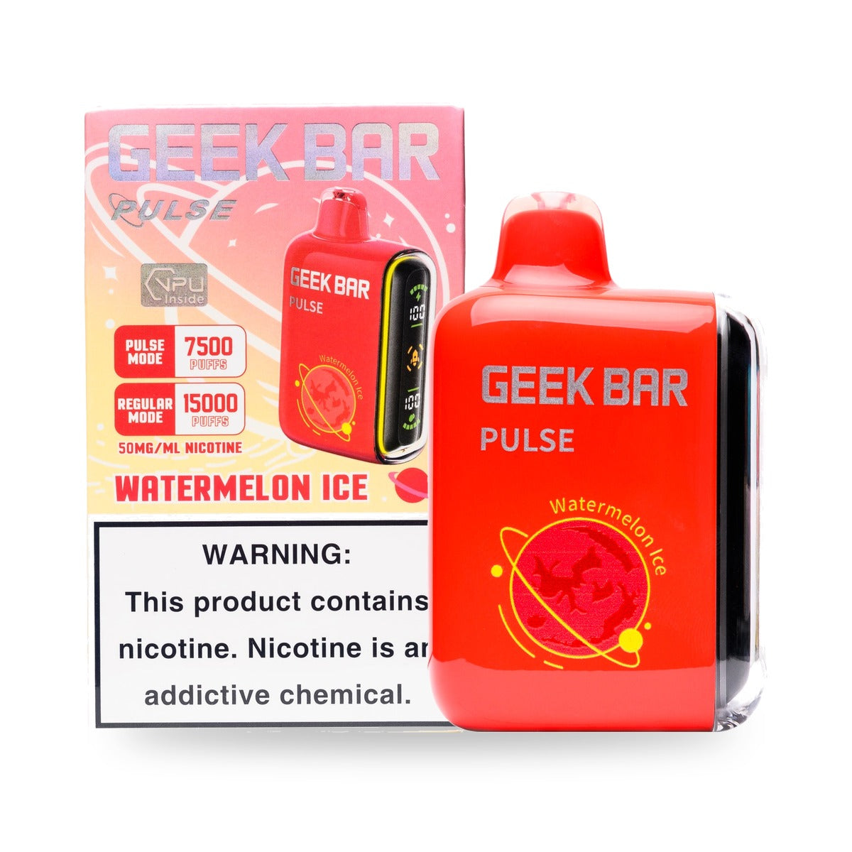 Watermelon Ice — box & device — Geek Bar Pulse 15000 Puffs