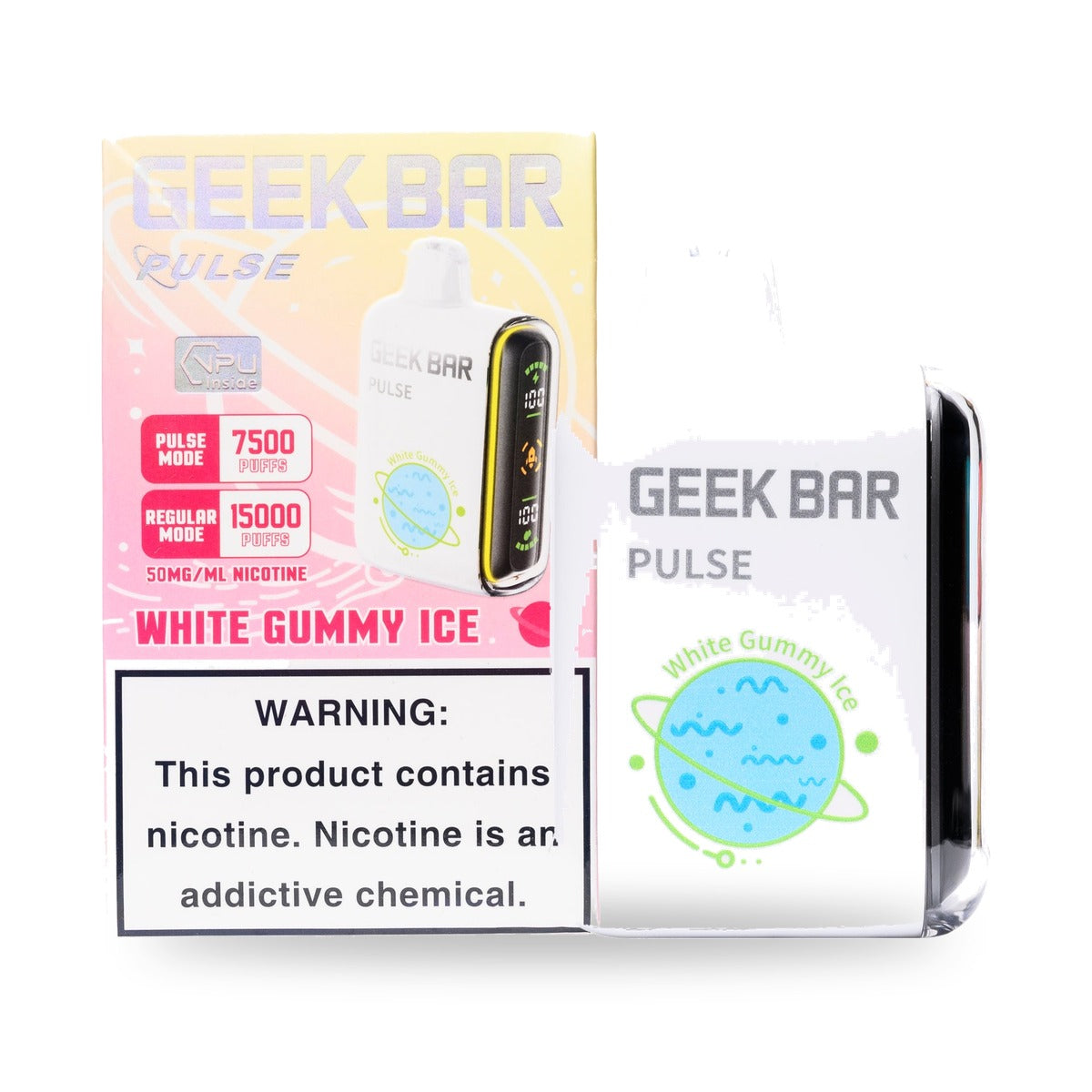 White Gummy Ice — box & device — Geek Bar Pulse 15000 Puffs