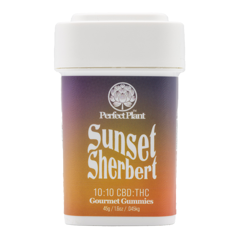 Perfect Plant 10:10 CBD:THC Gourmet Gummies Sunset Sherbet tin