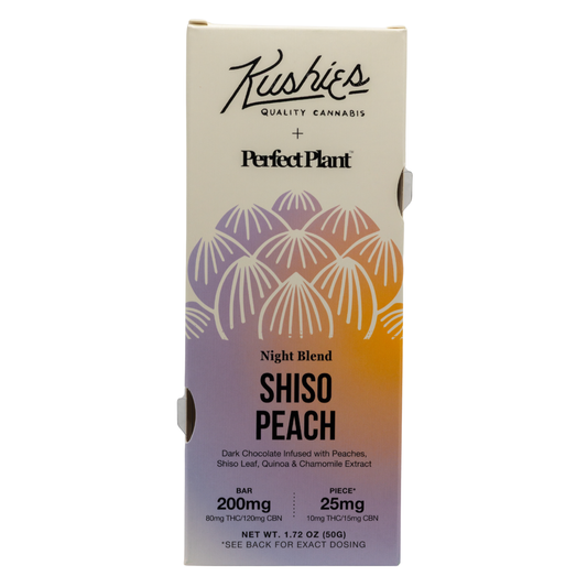 Kushies x Perfect Plant Shiso Peach (Night Blend) chocolate bar box