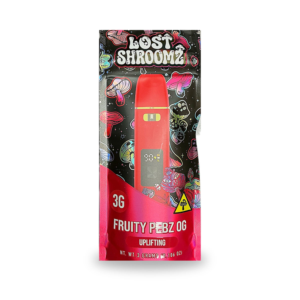 Lost Shroomz 3G mushroom disposable pouch, Fruity Pebz OG (Uplifting)