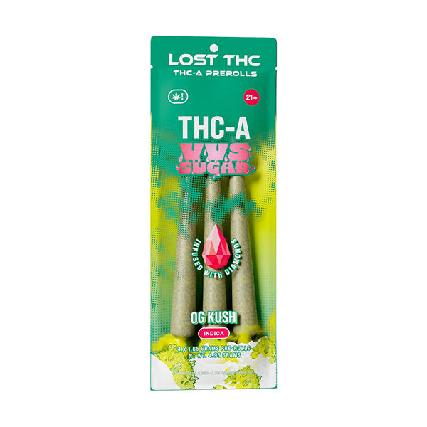 Lost THC THC-A VVS Sugar Infused with Diamond Prerolls 3x1.65G Prerolls(4.95 Grams)