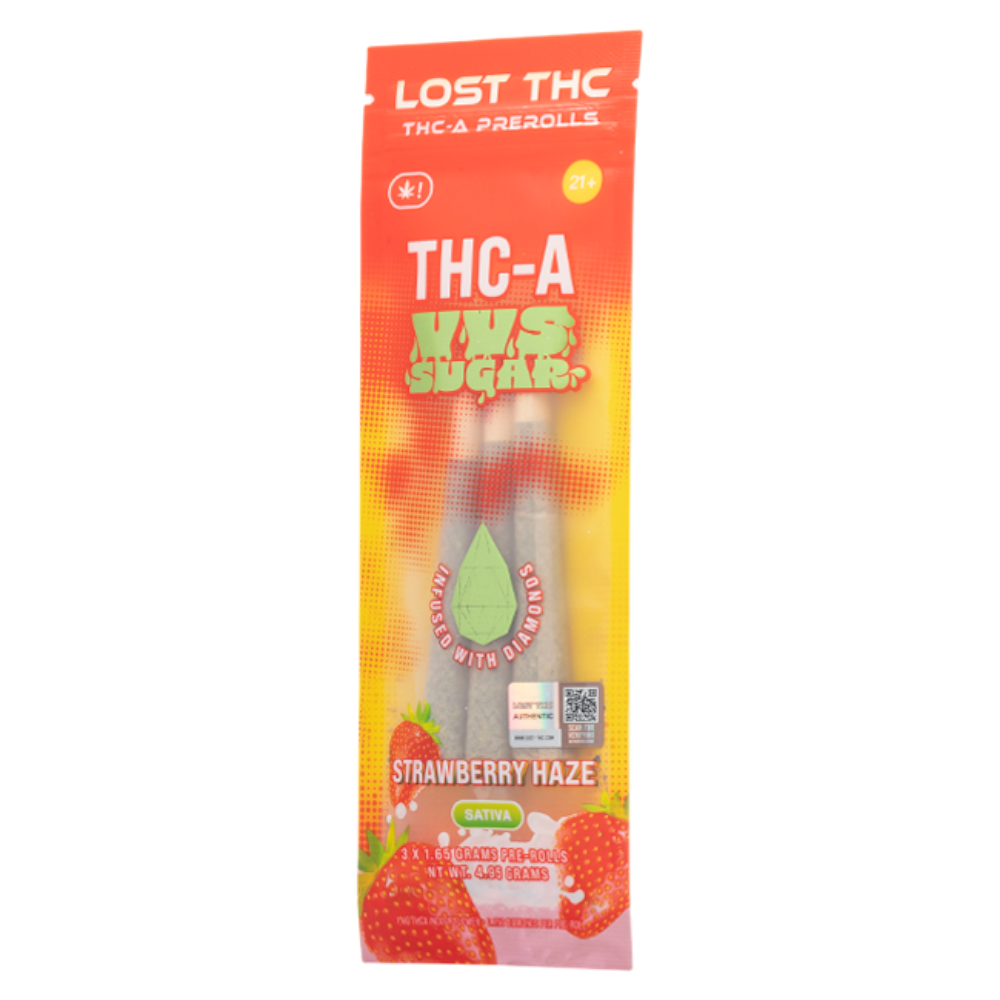 Lost THC THC-A VVS Sugar Infused with Diamond Prerolls 3x1.65G Prerolls(4.95 Grams)