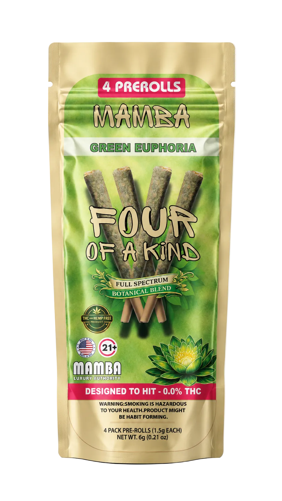Mamba Four Of A Kind Green Euphoria botanical pre-rolls 4ct pouch