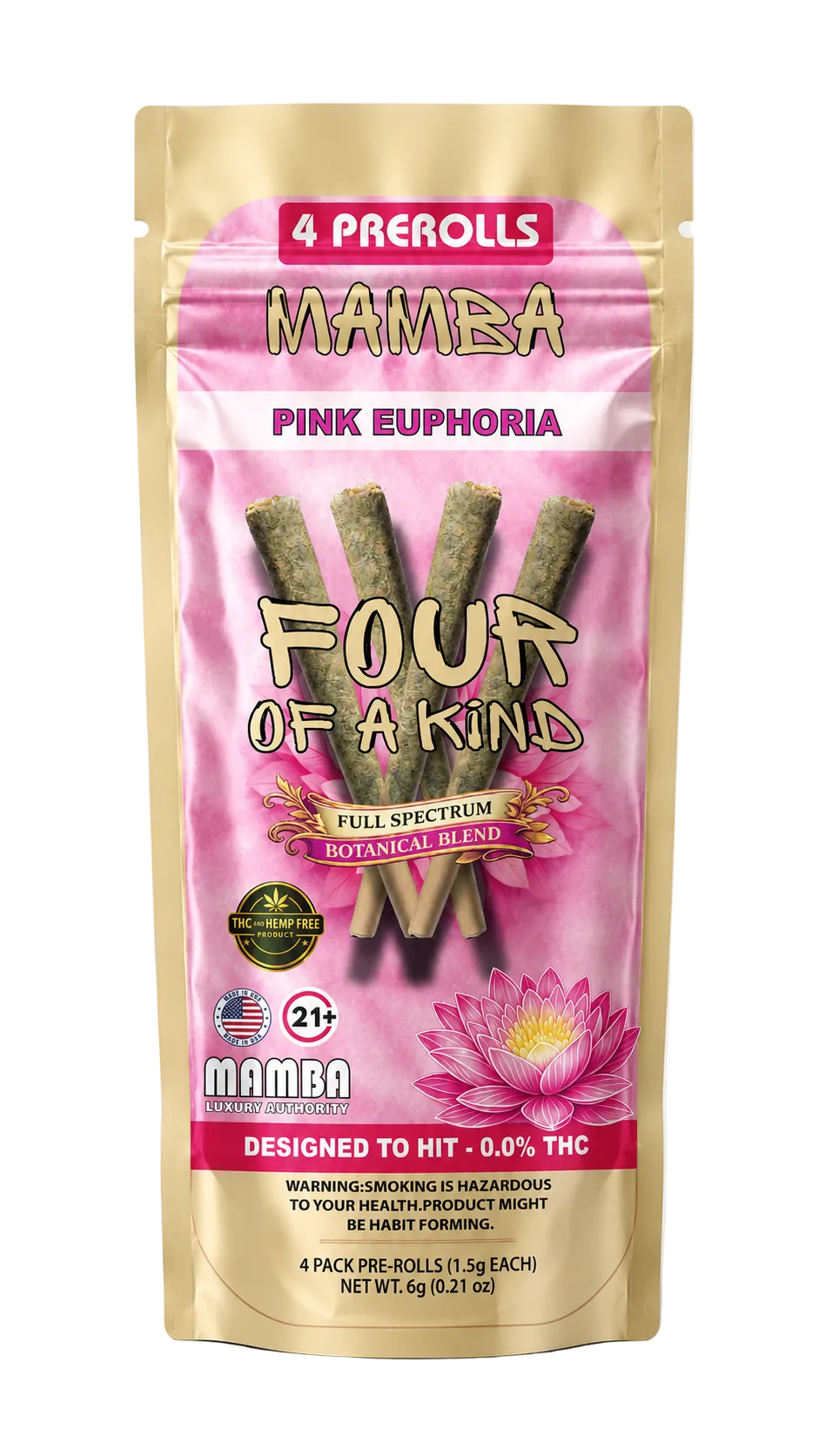 Mamba Four Of A Kind Pink Euphoria botanical pre-rolls 4ct pouch