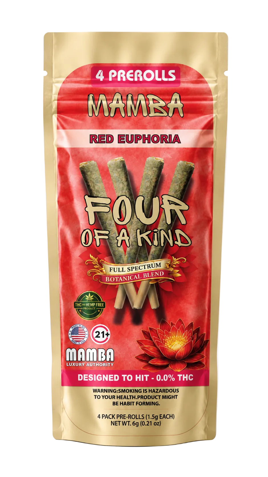 Mamba Four Of A Kind Red Euphoria botanical pre-rolls 4ct pouch