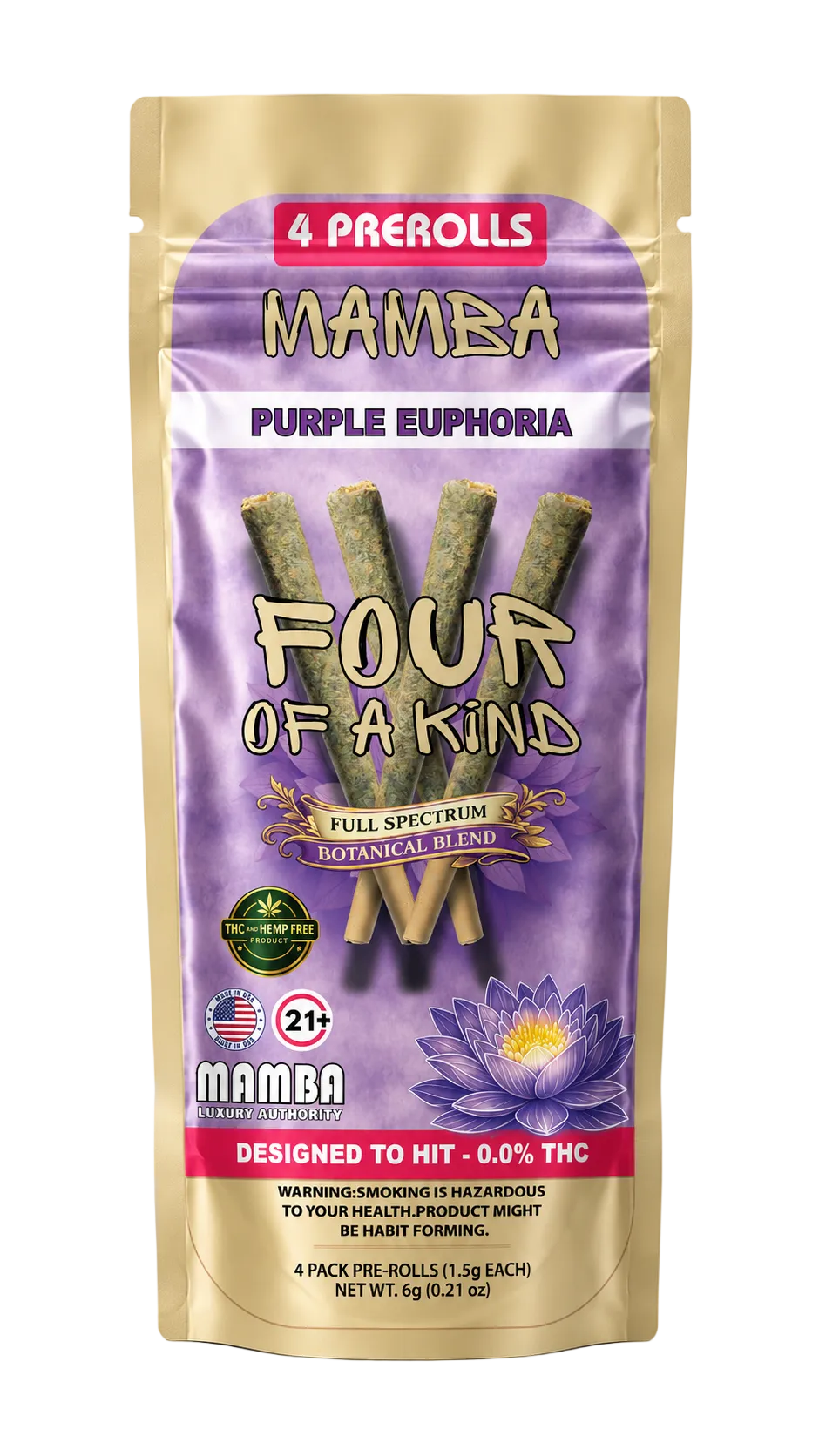 Mamba Four of a Kind Botanical Blend Pre-Rolls 4ct (1.5g each) - Purple Euphoria