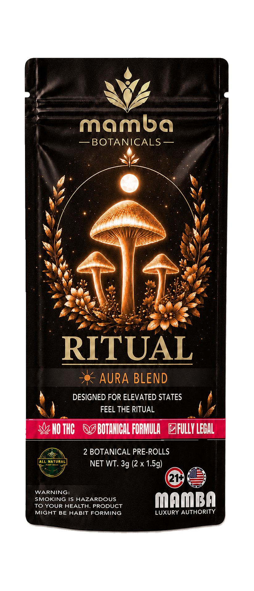 Mamba Botanicals Ritual Aura Blend botanical pre-rolls 2ct pouch