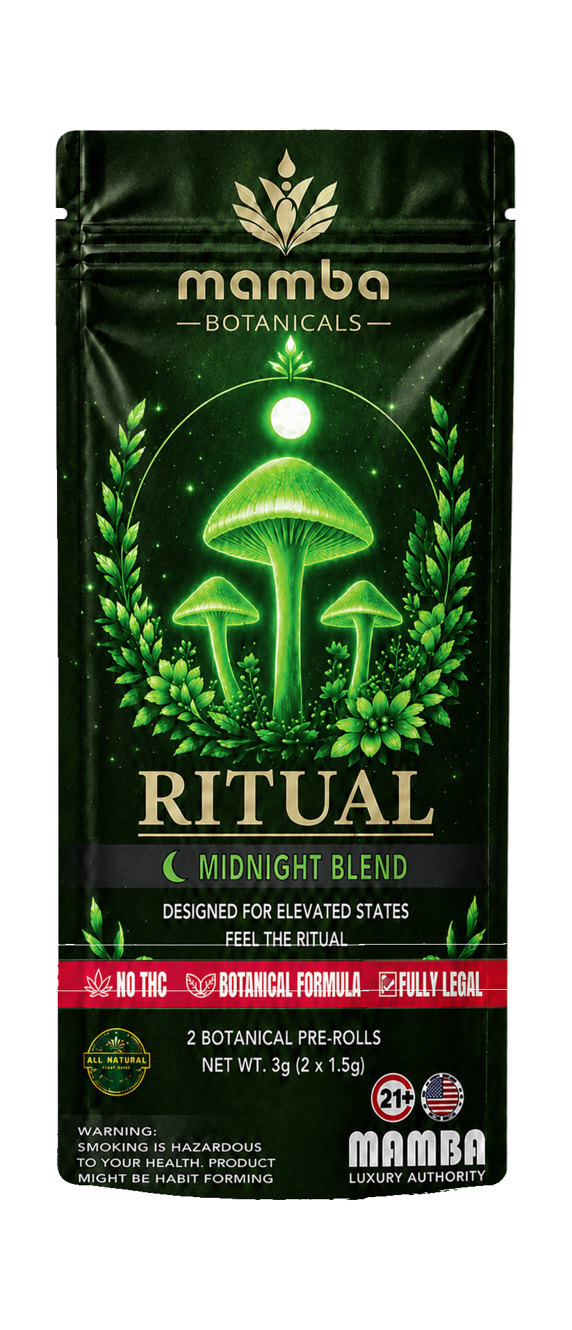 Mamba Botanicals Ritual Midnight Blend botanical pre-rolls 2ct pouch
