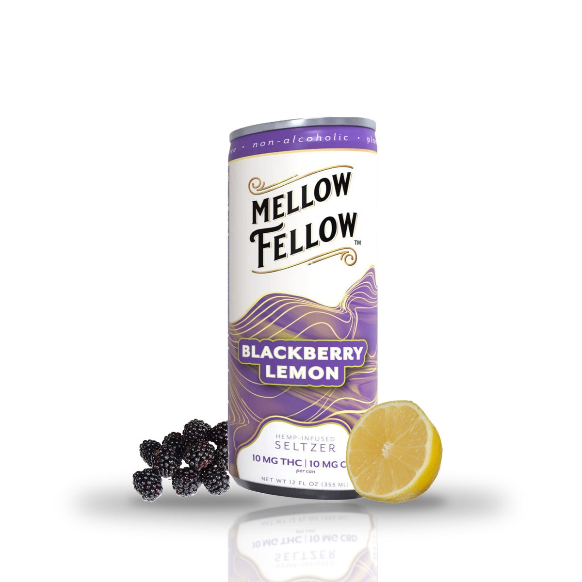 Blackberry Lemon — can with fruit — Mellow Fellow THC Seltzer 10MG THC + 10MG CBD | 12oz with fruit