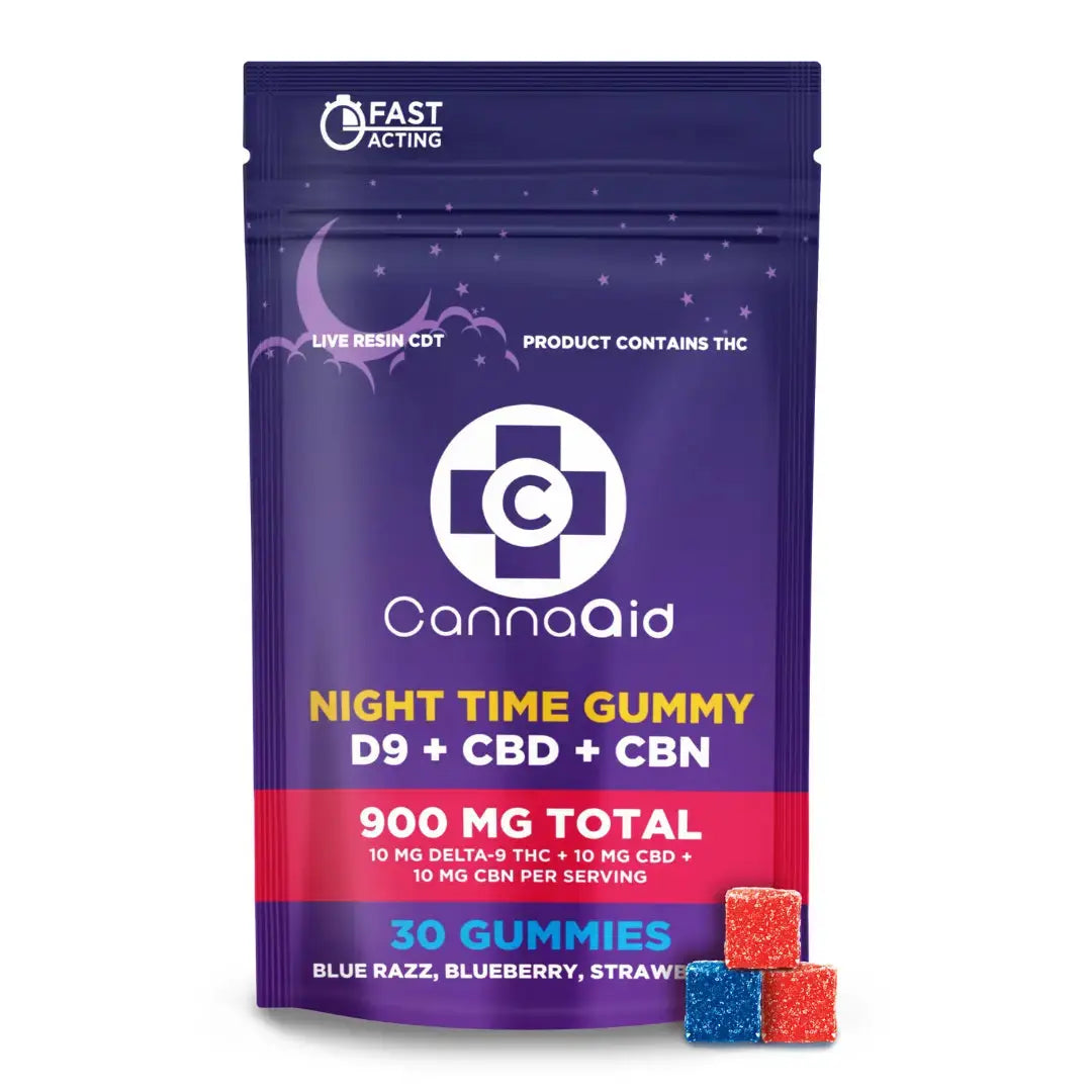 CannaAid Night Time Gummy D9+CBD+CBN 900MG Total (30pc)