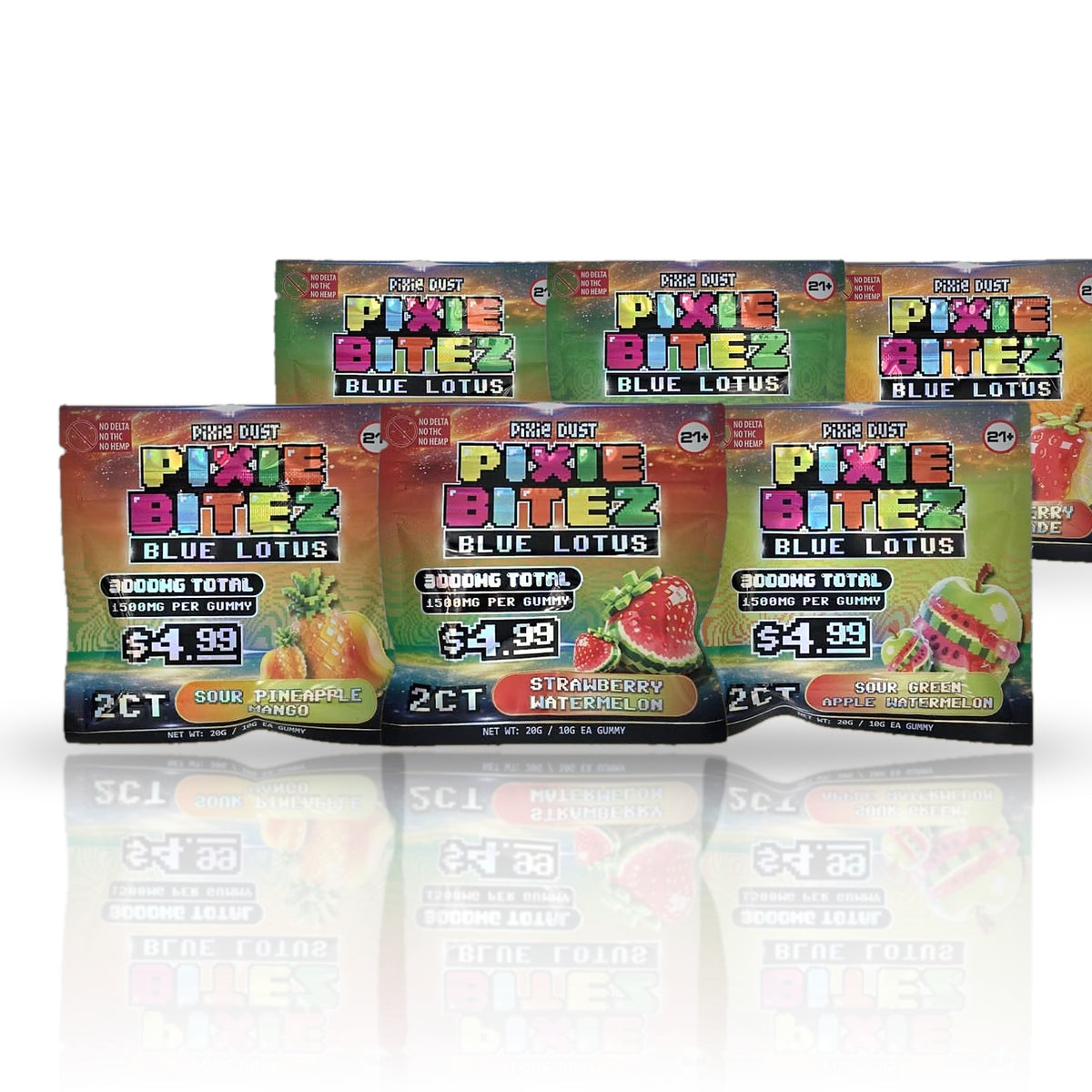Pixie Dust Pixie Bitez Blue Lotus Gummies 3000MG 2ct - all six flavors