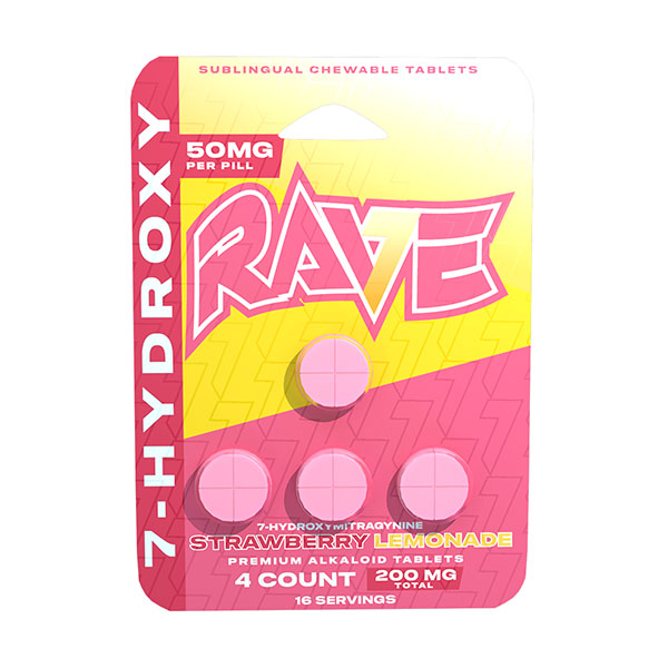 Rave 7-Hydroxymitragynine Tablets 4x50MG (200 MG Total) - 7Hdroxy 200Mg 4Ct Strawberry Lemonade