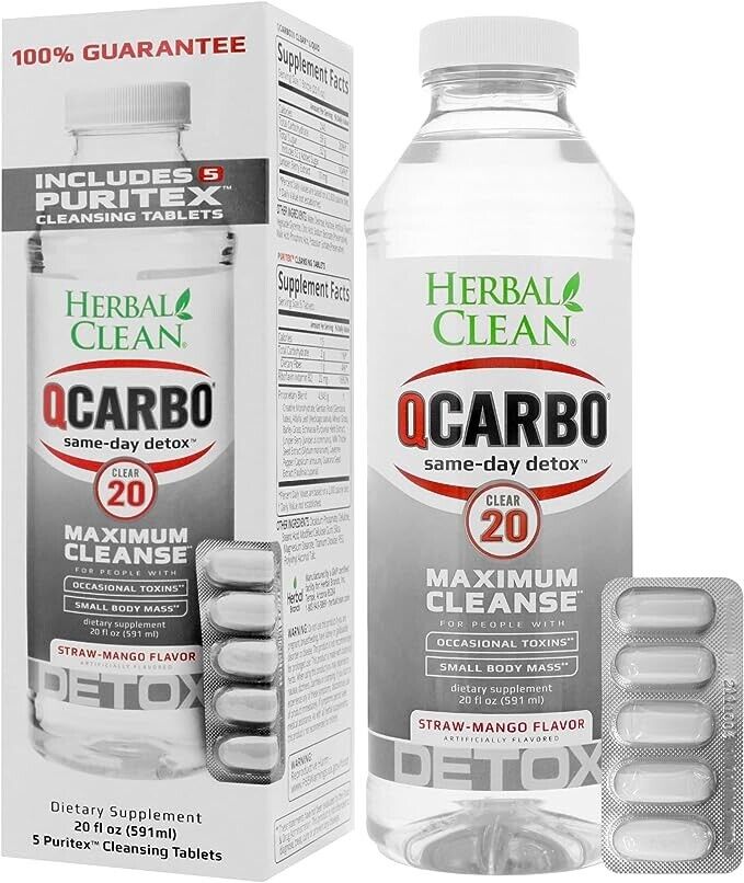 Herbal Clean QCarbo Same Day Detox + 5 Puritex Cleansing Tablets