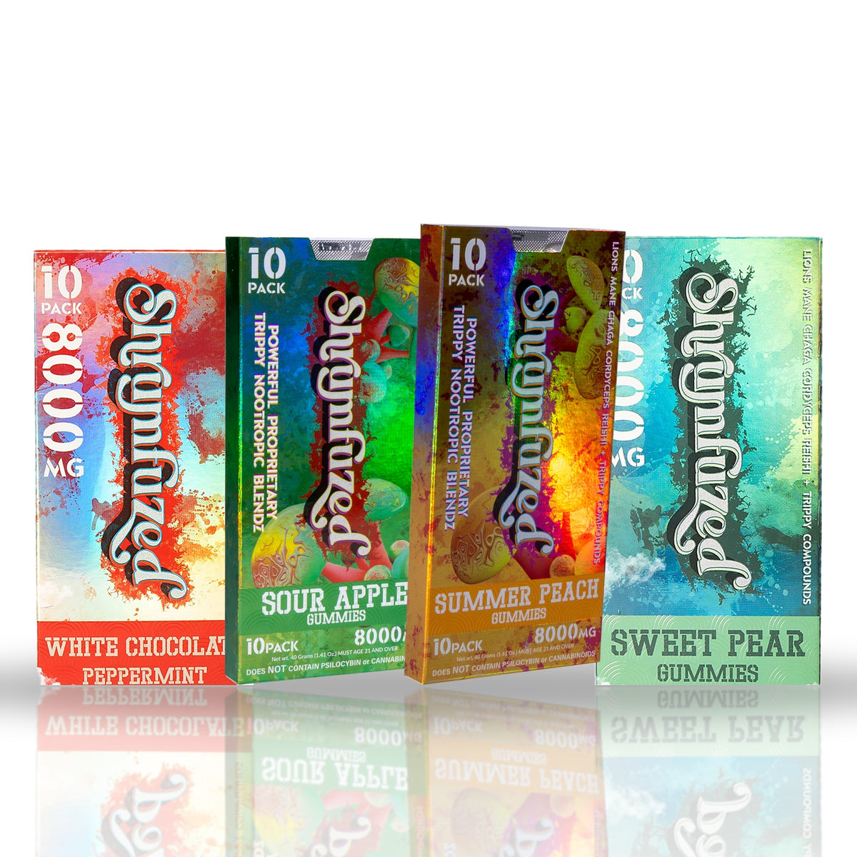 Shrumfuzed 10 Pack 8000 MG - White Chocolate Peppermint, Sour Apple, Summer Peach, Sweet Pear