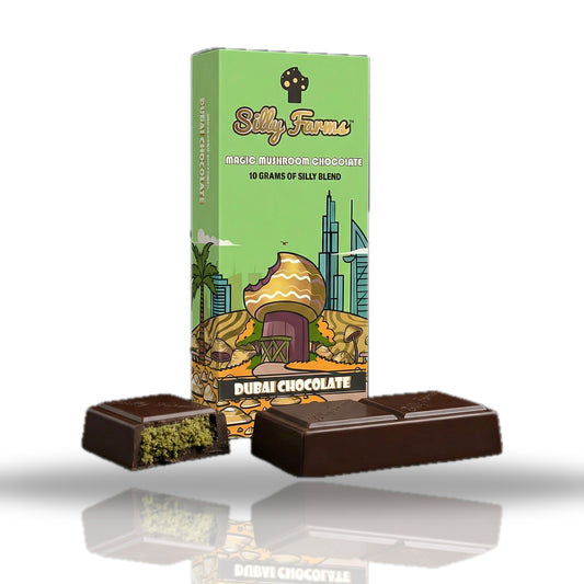Silly Farms Dubai Chocolate 10g box with pistachio kadayif chocolate pieces