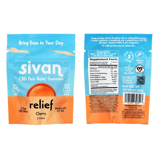 Sivan CBD Pain Relief Gummies 5ct pack, Cherry, 125mg CBD blend with D9 THC