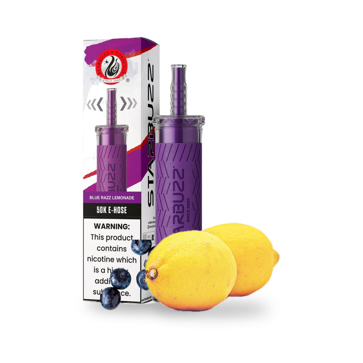 Blue Razz Lemonade — box, device & flavor — Starbuzz 50K E-Hose