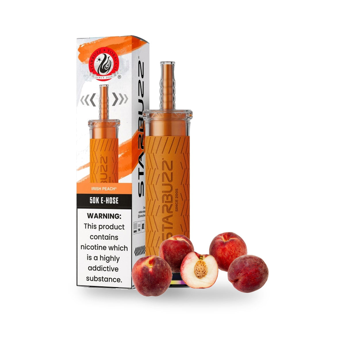 Irish Peach — box, device & flavor — Starbuzz 50K E-Hose