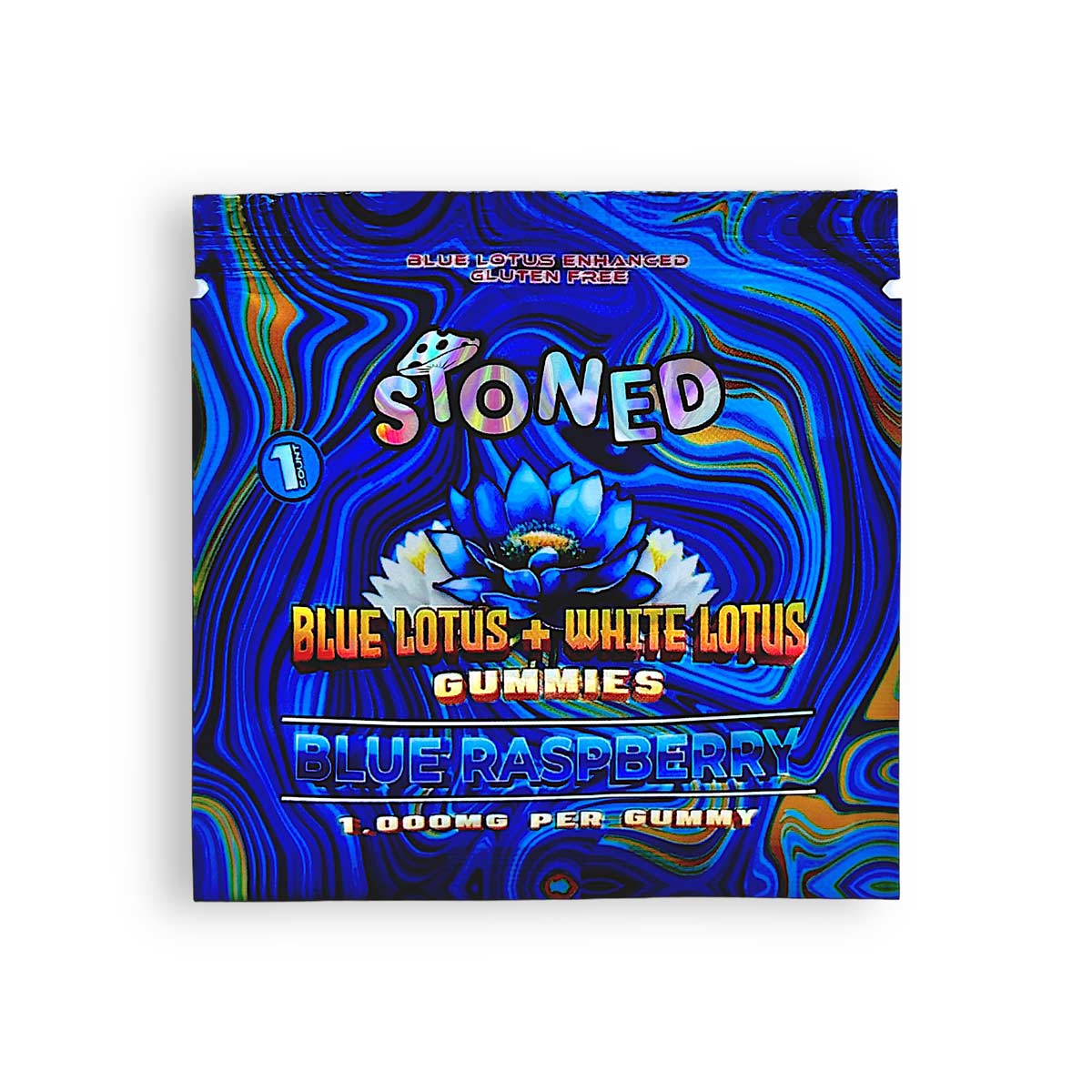 Stoned Blue Lotus + White Lotus Gummies 1ct (1,000MG) - Blue Raspberry