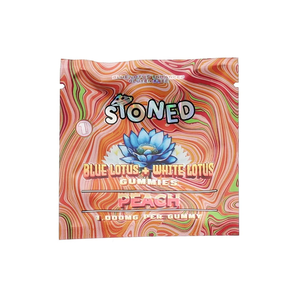 Stoned Blue Lotus + White Lotus Gummies 1ct bag, Peach