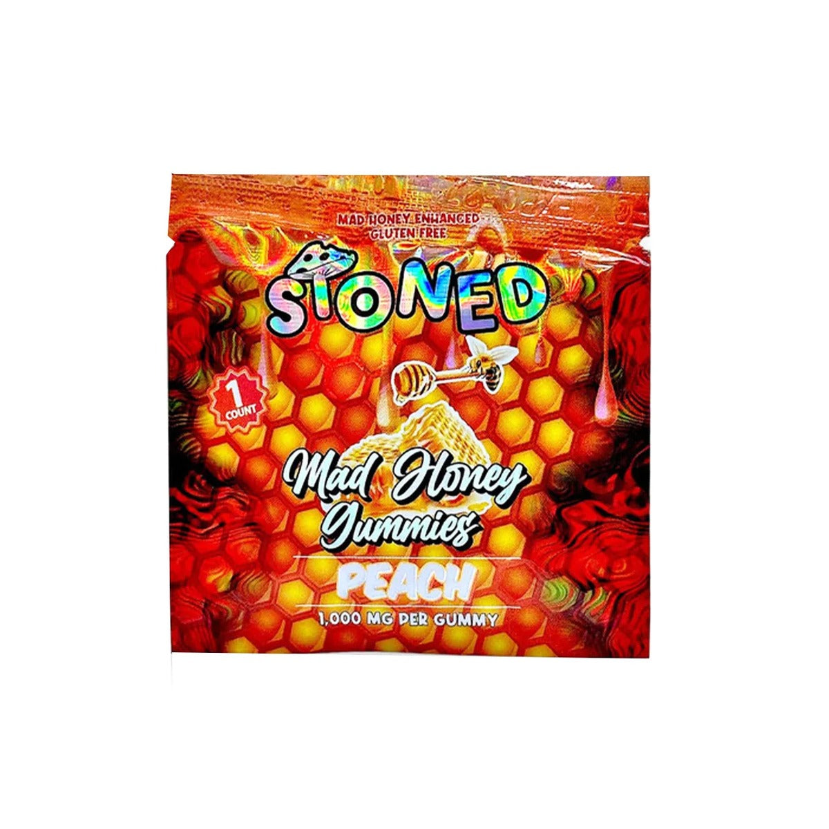 Stoned Mad Honey Gummies 1ct bag, Peach Sunset
