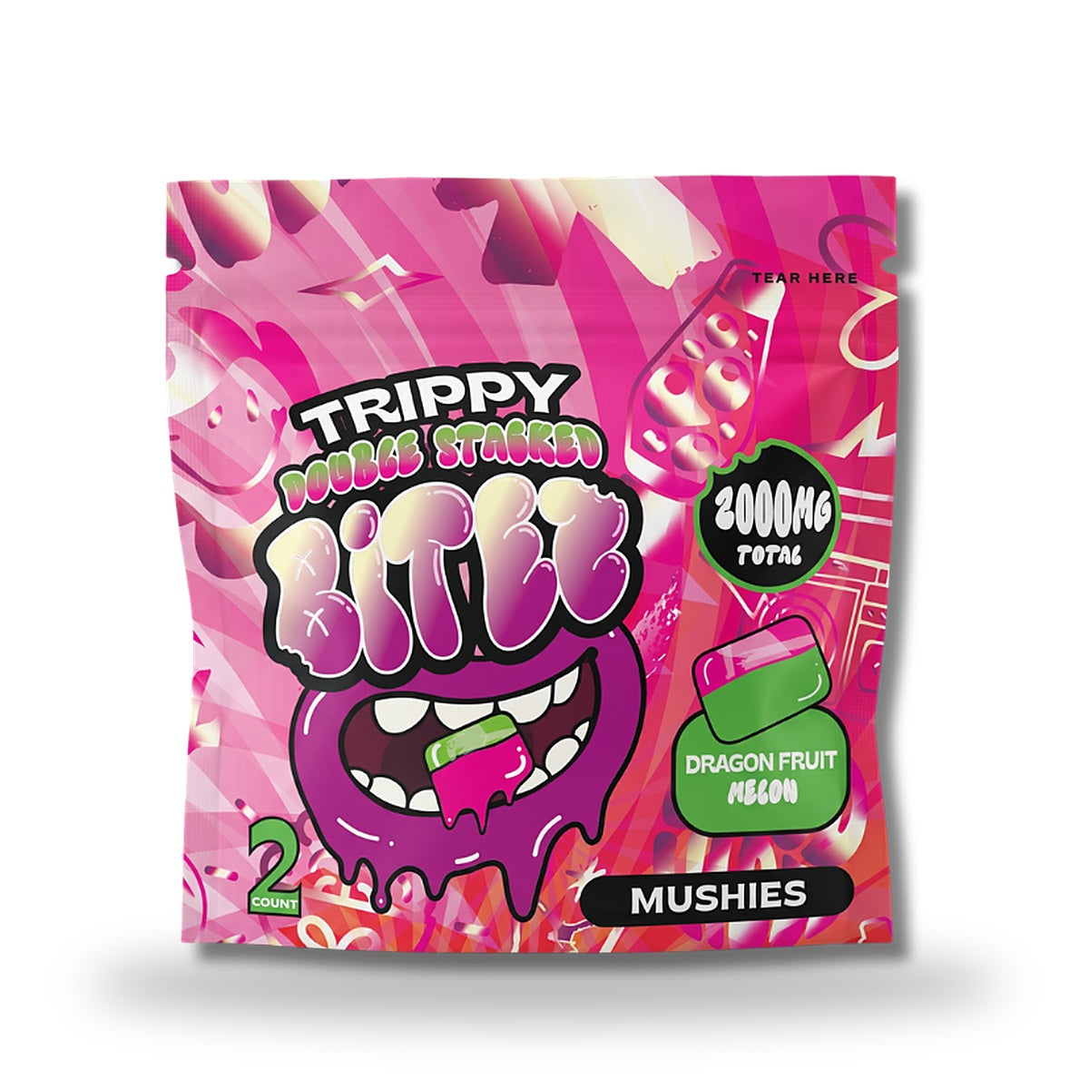 Trippy Bitez Mushies 2000MG 2ct - Dragon Fruit Melon bag