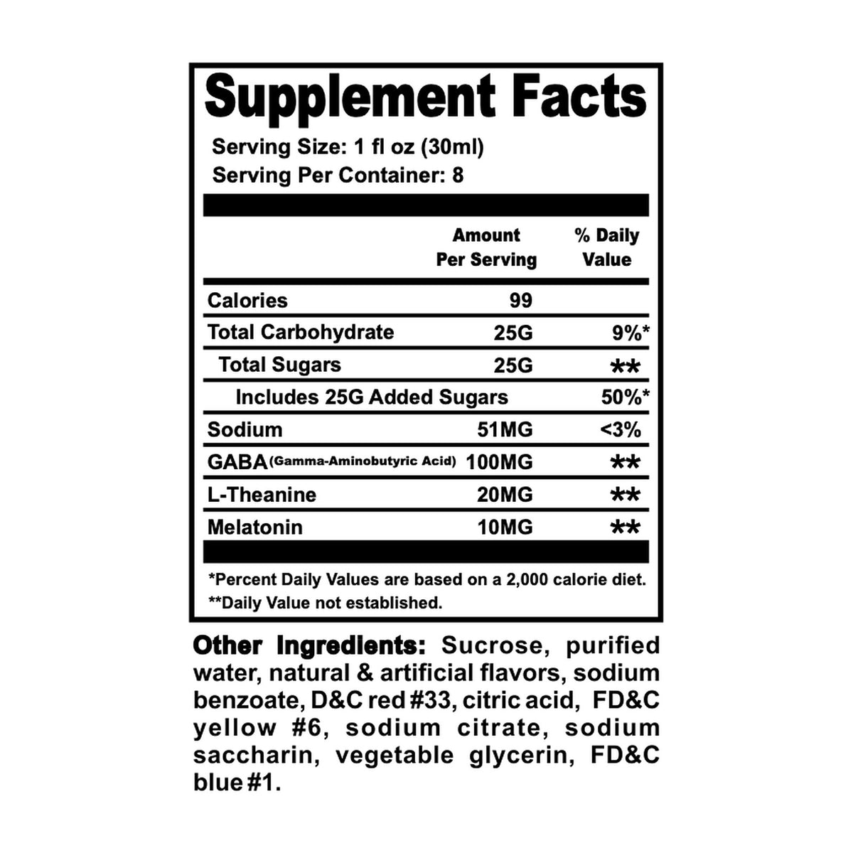 Teklean Red Syrup 4oz Boysenberry - Supplement Facts label