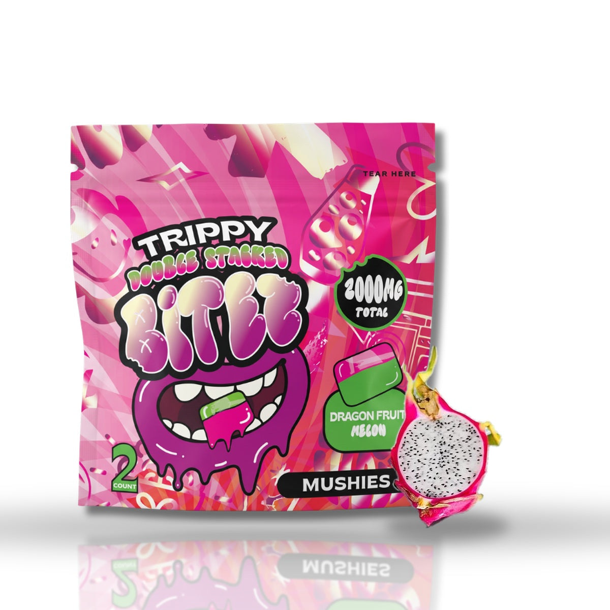 Trippy Double Stacked Bitez Mushies Mushroom Gummies 2000MG 2ct - Dragon Fruit Melon