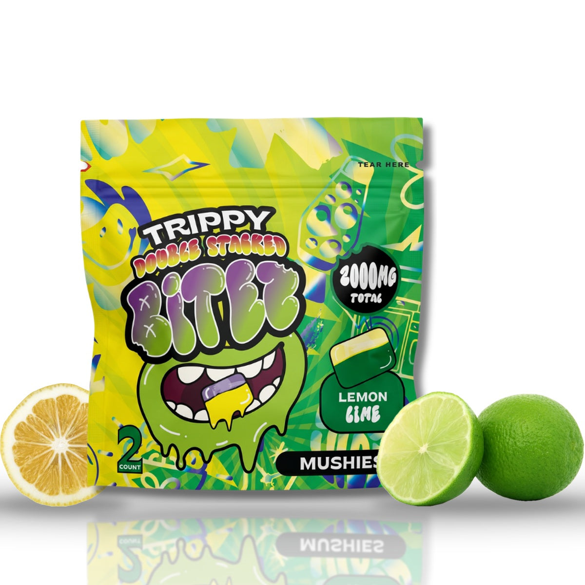 Trippy Double Stacked Bitez Mushies Mushroom Gummies 2000MG 2ct - Lemon Lime