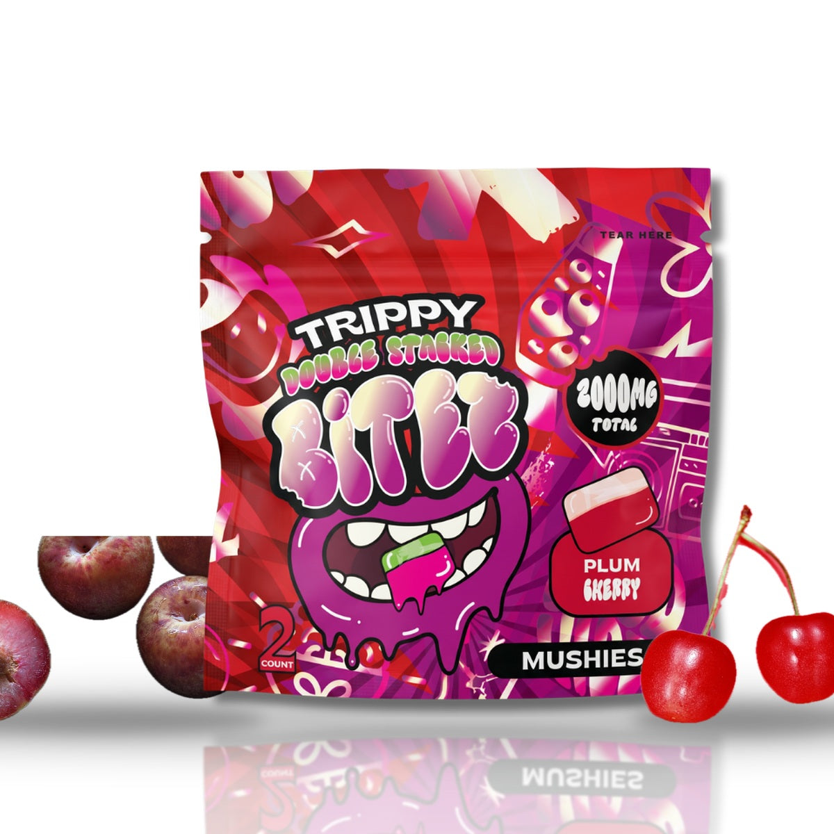 Trippy Double Stacked Bitez Mushies Mushroom Gummies 2000MG 2ct - Plum Cherry